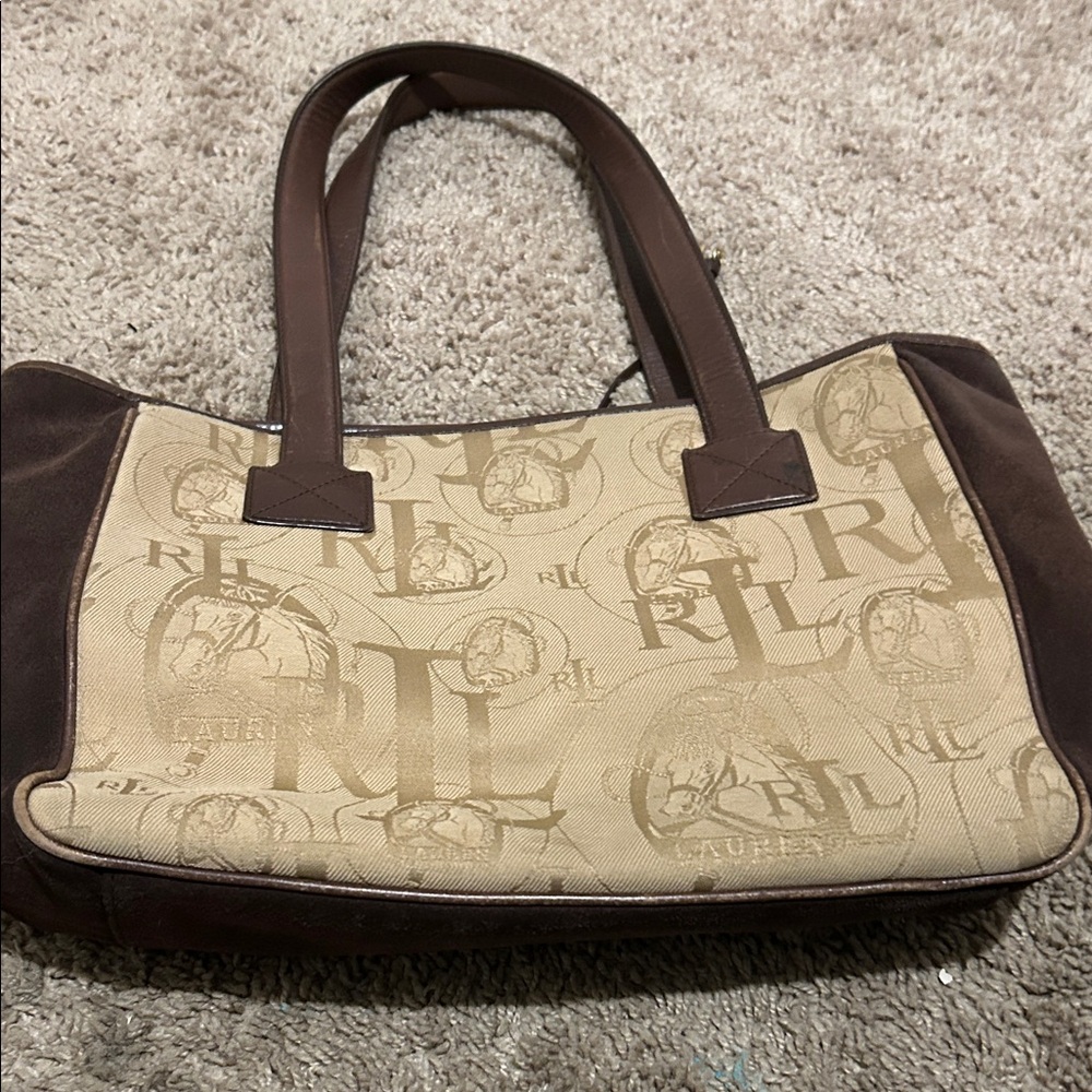 Ralph Lauren Beige Canvas Tote with Brown Suede Trim - Picture 2 of 6